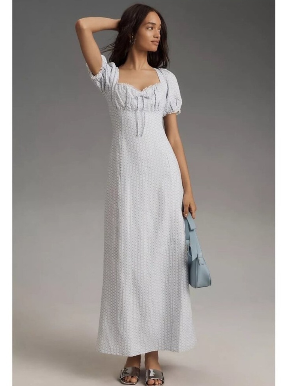 NEW Reformation Cherise Linen Maxi Dress Blue White Cottagecore Size 2